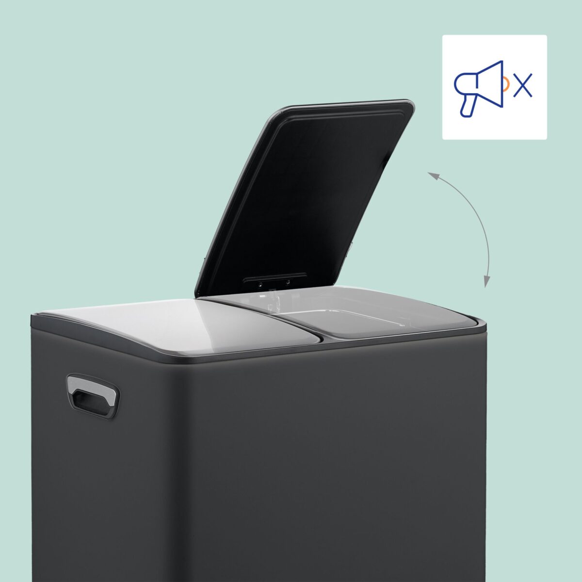 Cos de gunoi cu pedala 2 x 15 litri, reciclare selectiva, din otel inoxidabil, 30 L, negru, 47,5 x 42 x 37 cm, Relaxdays - imagine 2