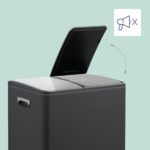 Cos de gunoi cu pedala 2 x 15 litri, reciclare selectiva, din otel inoxidabil, 30 L, negru, 47,5 x 42 x 37 cm, Relaxdays - imagine 2
