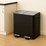 Cos de gunoi cu pedala 2 x 15 litri, reciclare selectiva, din otel inoxidabil, 30 L, negru, 47,5 x 42 x 37 cm, Relaxdays - imagine 3
