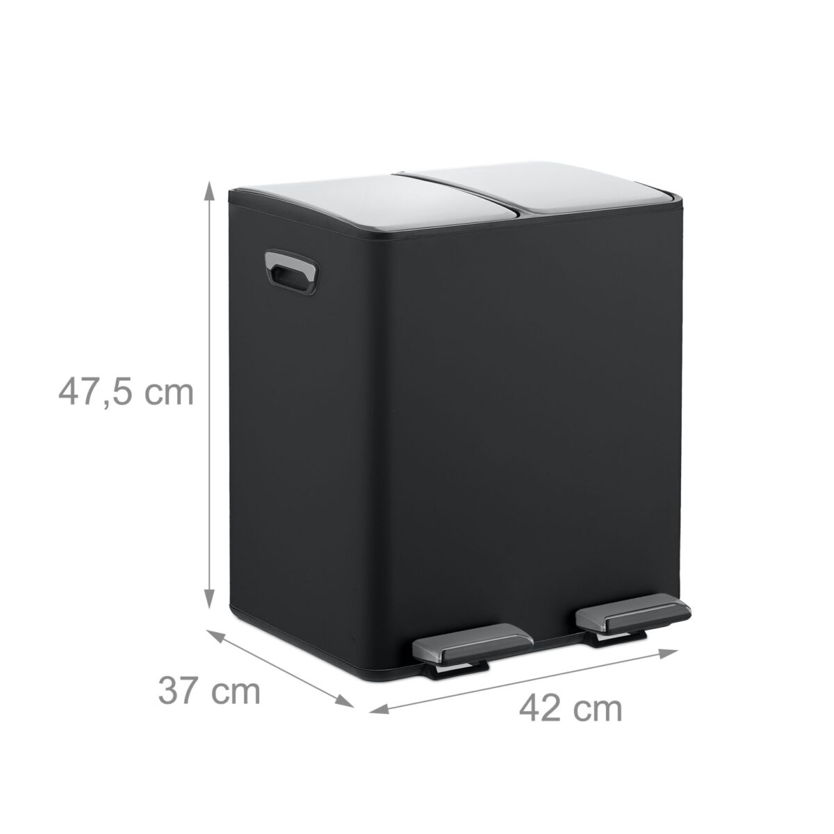 Cos de gunoi cu pedala 2 x 15 litri, reciclare selectiva, din otel inoxidabil, 30 L, negru, 47,5 x 42 x 37 cm, Relaxdays - imagine 4
