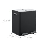 Cos de gunoi cu pedala 2 x 15 litri, reciclare selectiva, din otel inoxidabil, 30 L, negru, 47,5 x 42 x 37 cm, Relaxdays - imagine 4