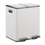 Cos de gunoi cu pedala 2 x 15 litri, reciclare selectiva, din otel inoxidabil, 30 L, alb, 47,5 x 42 x 37 cm, Relaxdays