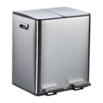 Cos de gunoi cu pedala 2 x 15 litri, reciclare selectiva, din otel inoxidabil, 30 L, argintiu, 47,5 x 42 x 37 cm, Relaxdays