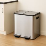 Cos de gunoi cu pedala 2 x 15 litri, reciclare selectiva, din otel inoxidabil, 30 L, argintiu, 47,5 x 42 x 37 cm, Relaxdays - imagine 3