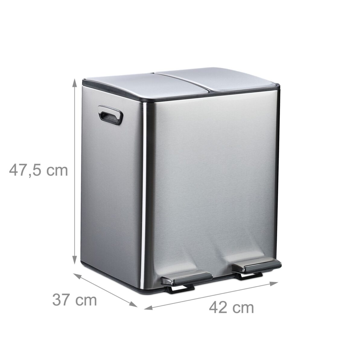 Cos de gunoi cu pedala 2 x 15 litri, reciclare selectiva, din otel inoxidabil, 30 L, argintiu, 47,5 x 42 x 37 cm, Relaxdays - imagine 4