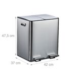Cos de gunoi cu pedala 2 x 15 litri, reciclare selectiva, din otel inoxidabil, 30 L, argintiu, 47,5 x 42 x 37 cm, Relaxdays - imagine 4