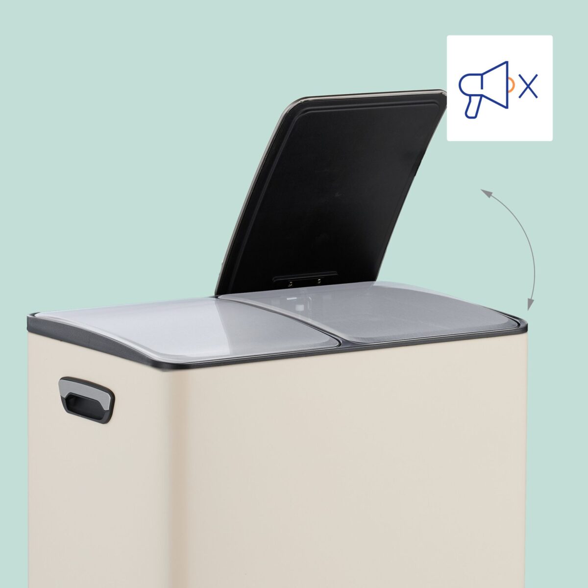Cos de gunoi cu pedala 2 x 30 L, reciclare selectiva, crem, inchidere silentioasa, 71,5 x 47 x 36 cm, Relaxdays - imagine 2
