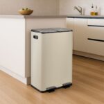 Cos de gunoi cu pedala 2 x 30 L, reciclare selectiva, crem, inchidere silentioasa, 71,5 x 47 x 36 cm, Relaxdays - imagine 3