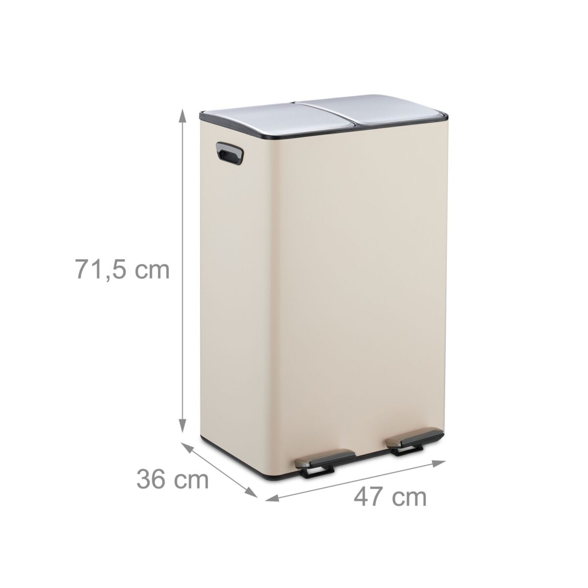 Cos de gunoi cu pedala 2 x 30 L, reciclare selectiva, crem, inchidere silentioasa, 71,5 x 47 x 36 cm, Relaxdays - imagine 4