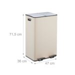 Cos de gunoi cu pedala 2 x 30 L, reciclare selectiva, crem, inchidere silentioasa, 71,5 x 47 x 36 cm, Relaxdays - imagine 4