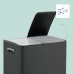 Cos de gunoi cu pedala 2 x 30 L, reciclare selectiva, negru, inchidere silentioasa, 71,5 x 47 x 36 cm, Relaxdays - imagine 2
