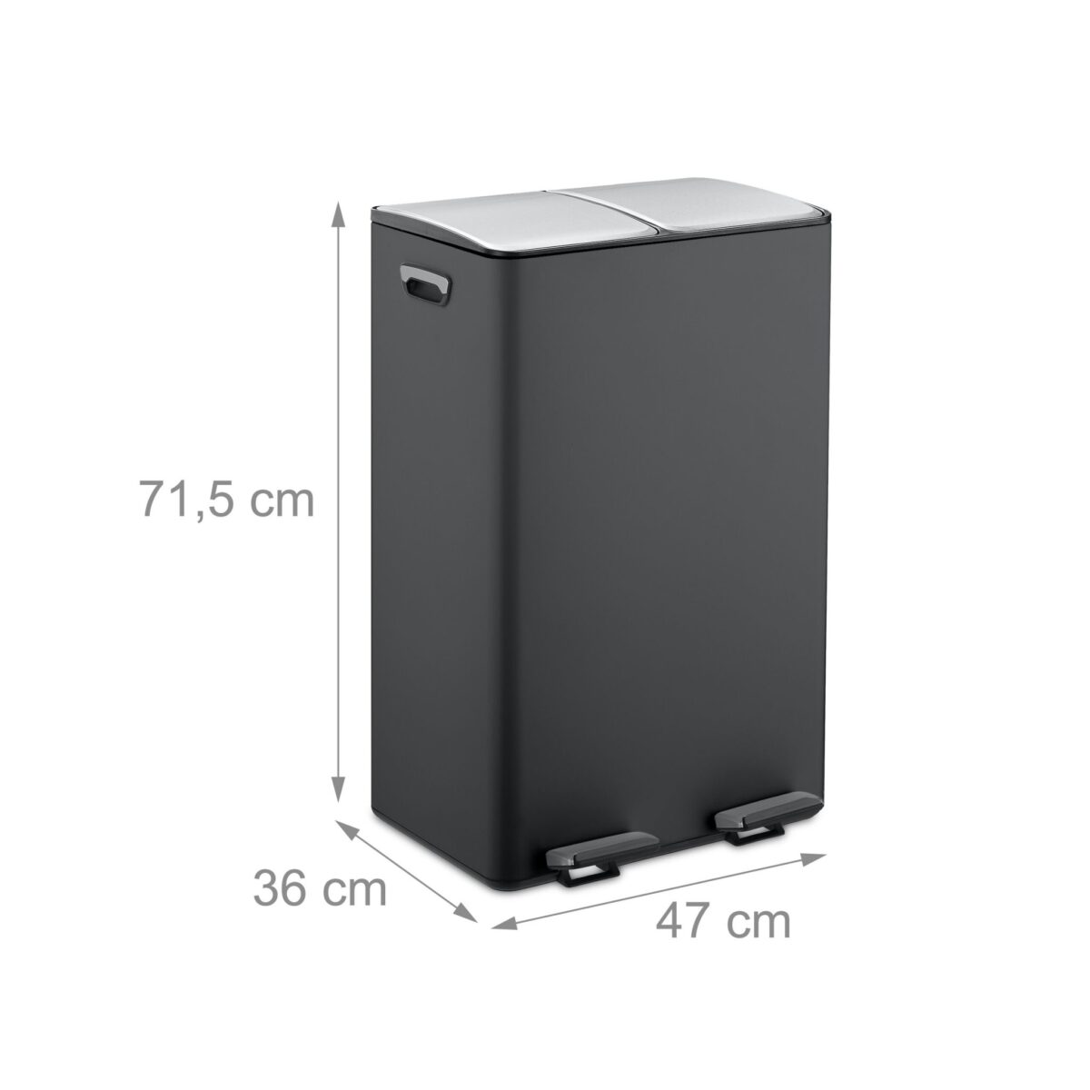Cos de gunoi cu pedala 2 x 30 L, reciclare selectiva, negru, inchidere silentioasa, 71,5 x 47 x 36 cm, Relaxdays - imagine 4