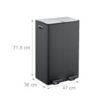 Cos de gunoi cu pedala 2 x 30 L, reciclare selectiva, negru, inchidere silentioasa, 71,5 x 47 x 36 cm, Relaxdays - imagine 4