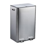 Cos de gunoi cu pedala 2 x 30 L, reciclare selectiva, argintiu, otel inoxidabil, inchidere silentioasa, 71,5 x 47 x 36 cm, Relaxdays