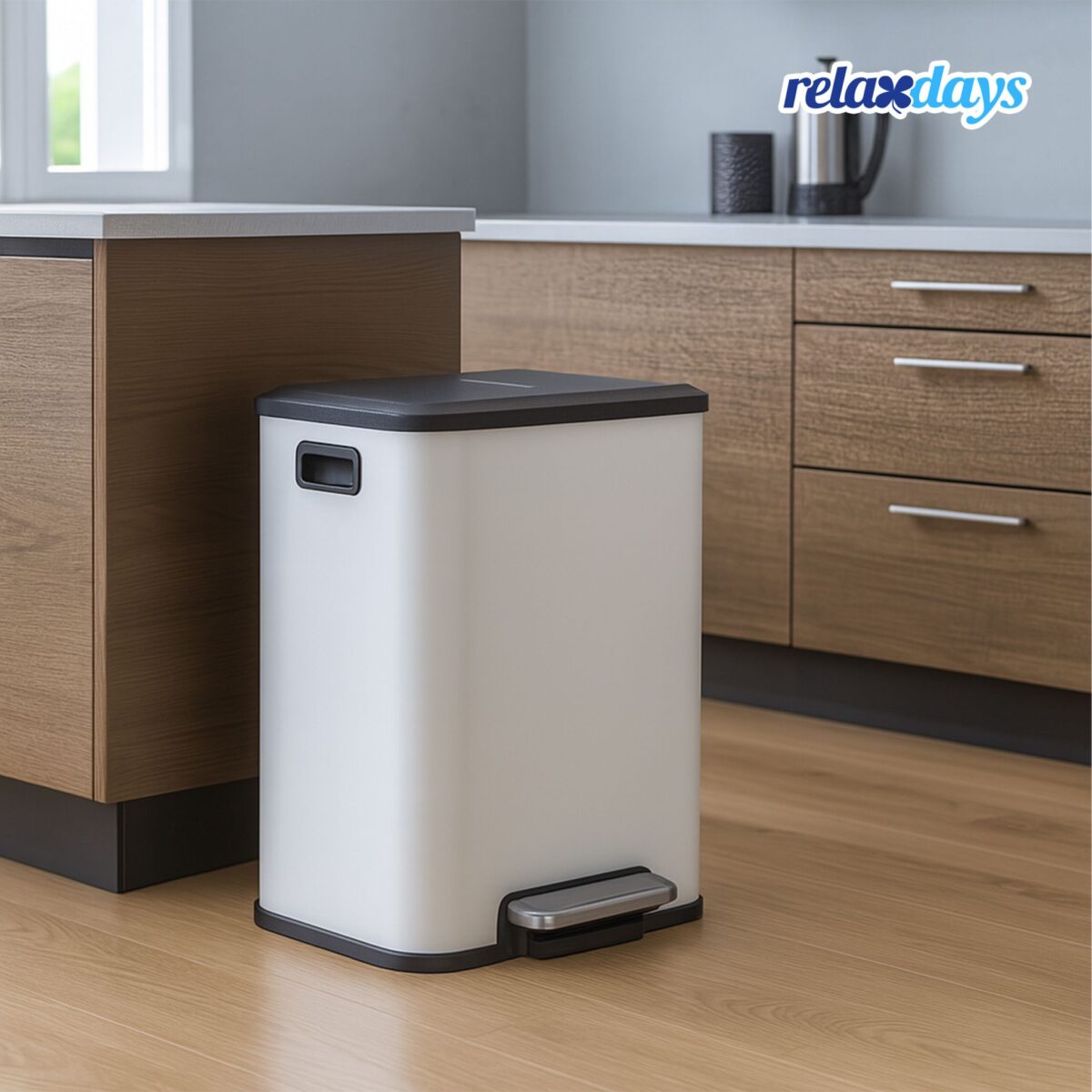 Cos de gunoi cu 2 compartimente 2 x 15 litri, reciclare selectiva, fier, alb, Relaxdays - imagine 3