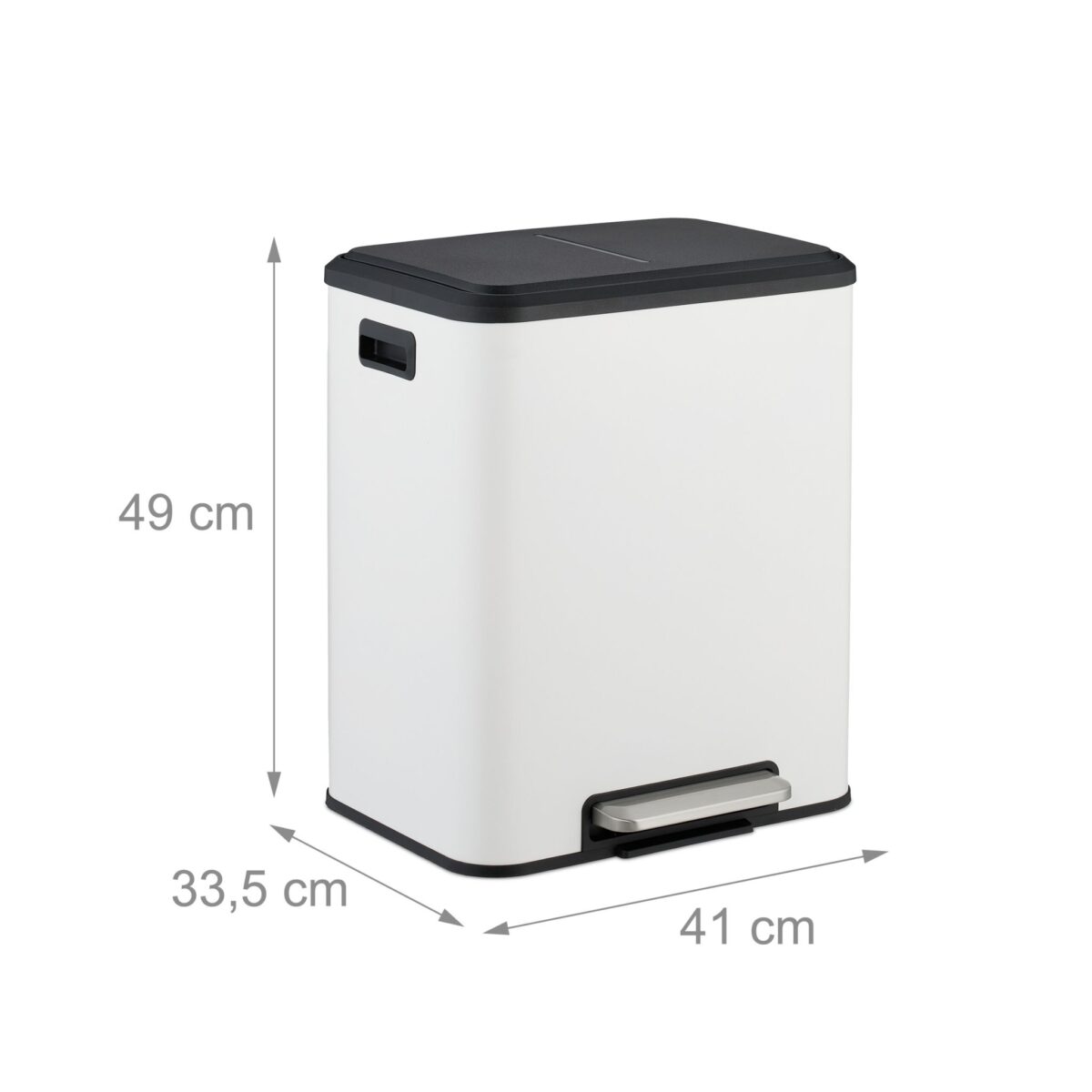 Cos de gunoi cu 2 compartimente 2 x 15 litri, reciclare selectiva, fier, alb, Relaxdays - imagine 4