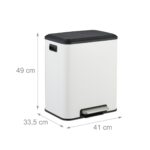 Cos de gunoi cu 2 compartimente 2 x 15 litri, reciclare selectiva, fier, alb, Relaxdays - imagine 4