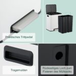 Cos de gunoi cu 2 compartimente 2 x 15 litri, reciclare selectiva, fier, alb, Relaxdays - imagine 6