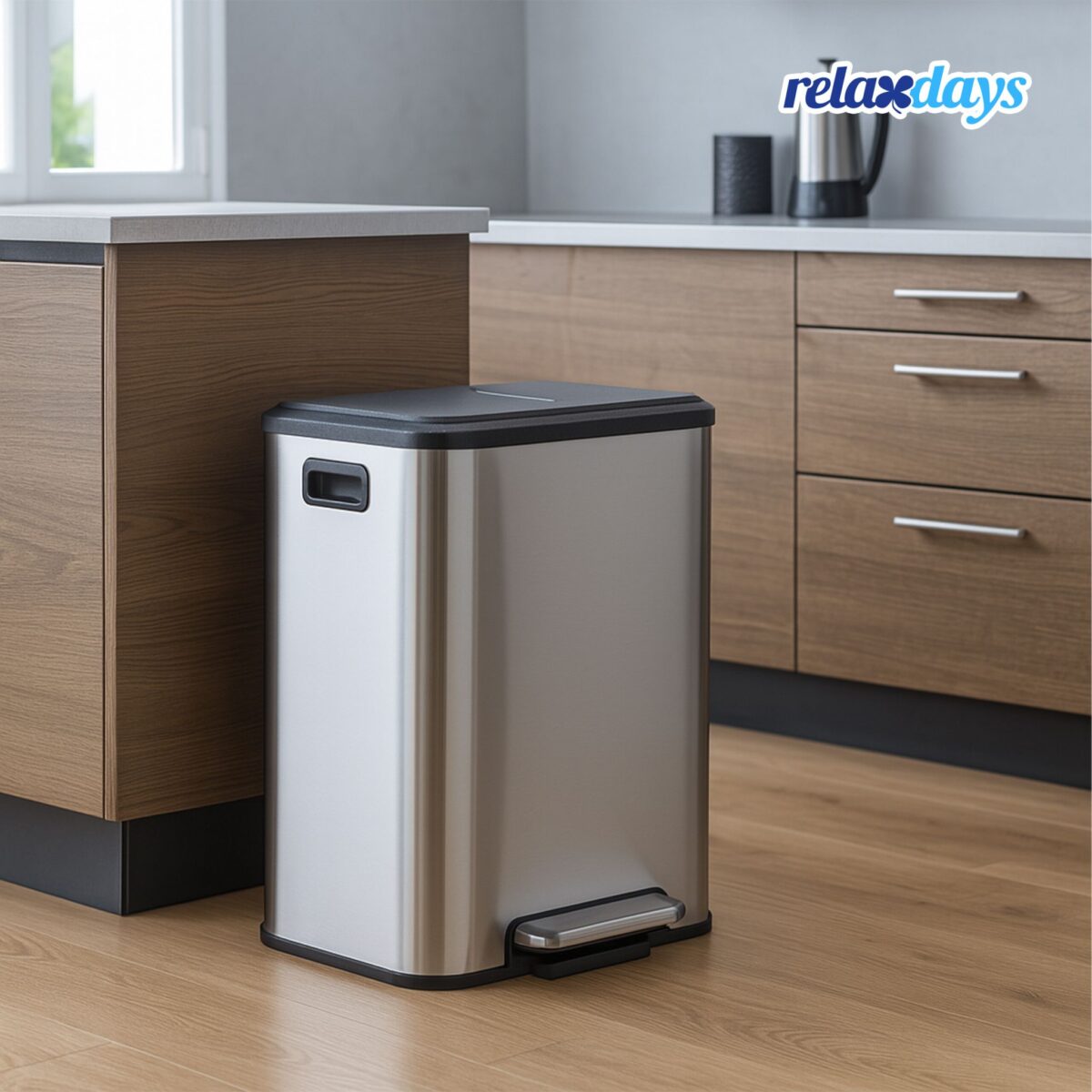 Cos de gunoi cu 2 compartimente 2 x 15 litri, reciclare selectiva, otel inoxidabil, argintiu, Relaxdays - imagine 3