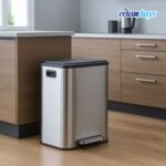 Cos de gunoi cu 2 compartimente 2 x 15 litri, reciclare selectiva, otel inoxidabil, argintiu, Relaxdays - imagine 3