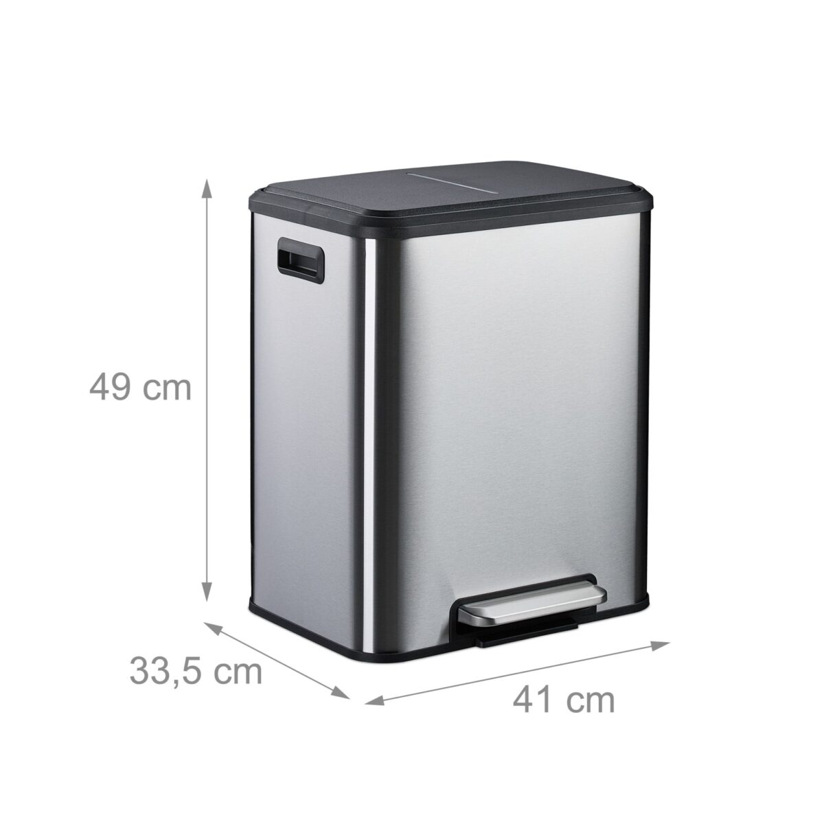 Cos de gunoi cu 2 compartimente 2 x 15 litri, reciclare selectiva, otel inoxidabil, argintiu, Relaxdays - imagine 4