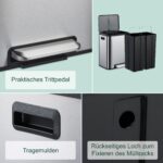 Cos de gunoi cu 2 compartimente 2 x 15 litri, reciclare selectiva, otel inoxidabil, argintiu, Relaxdays - imagine 6
