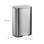 Cos de gunoi cu pedala, 50 L, otel inoxidabil, argintiu, 65 x 42,5 x 35 cm, Relaxdays - imagine 4