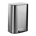 Cos de gunoi cu pedala din otel inoxidabil, 50 L, argintiu, 65 x 42,5 x 35 cm, Relaxdays