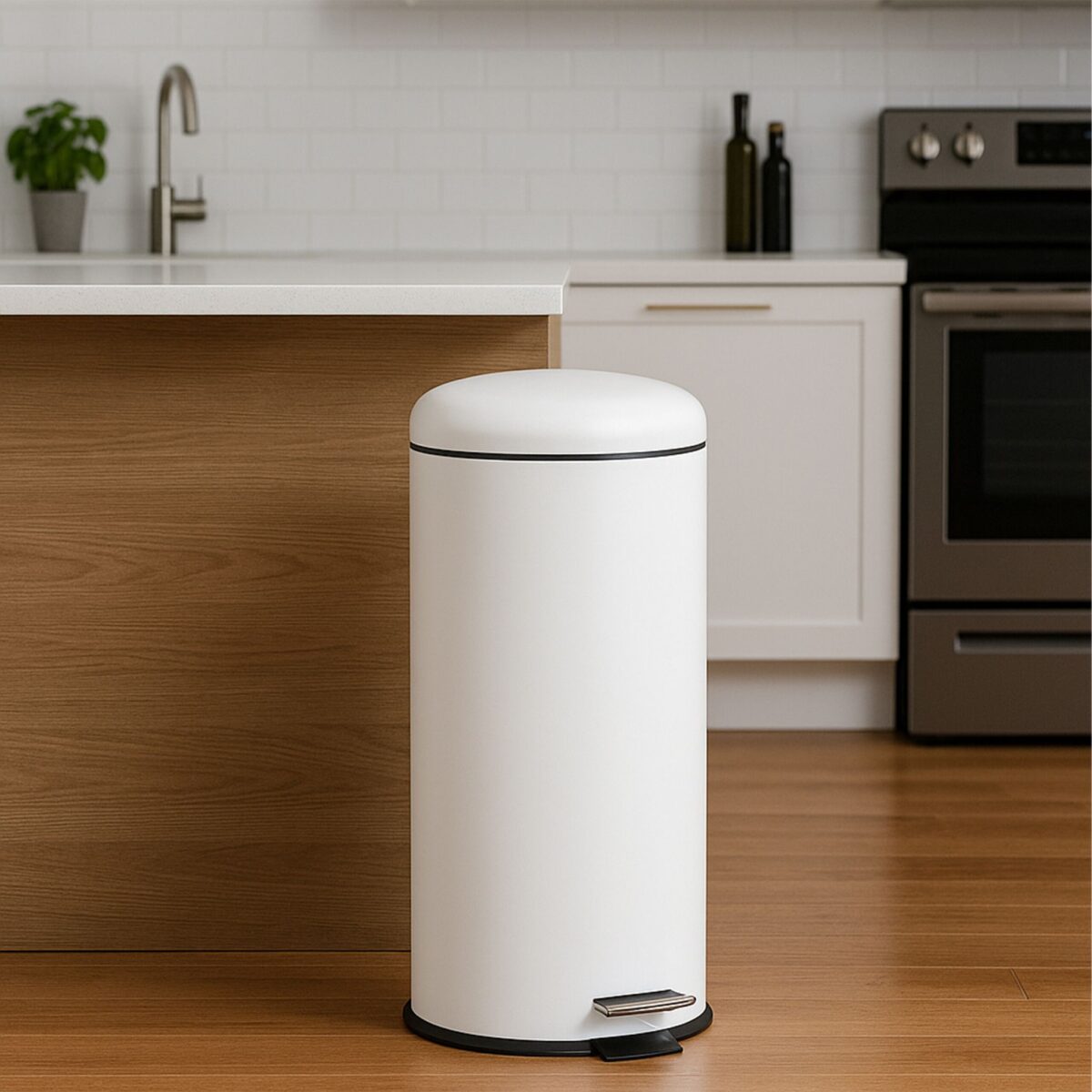Cos de gunoi cu pedala, 30 L, alb, otel, 68 x 28 x 32 cm, Relaxdays - imagine 3