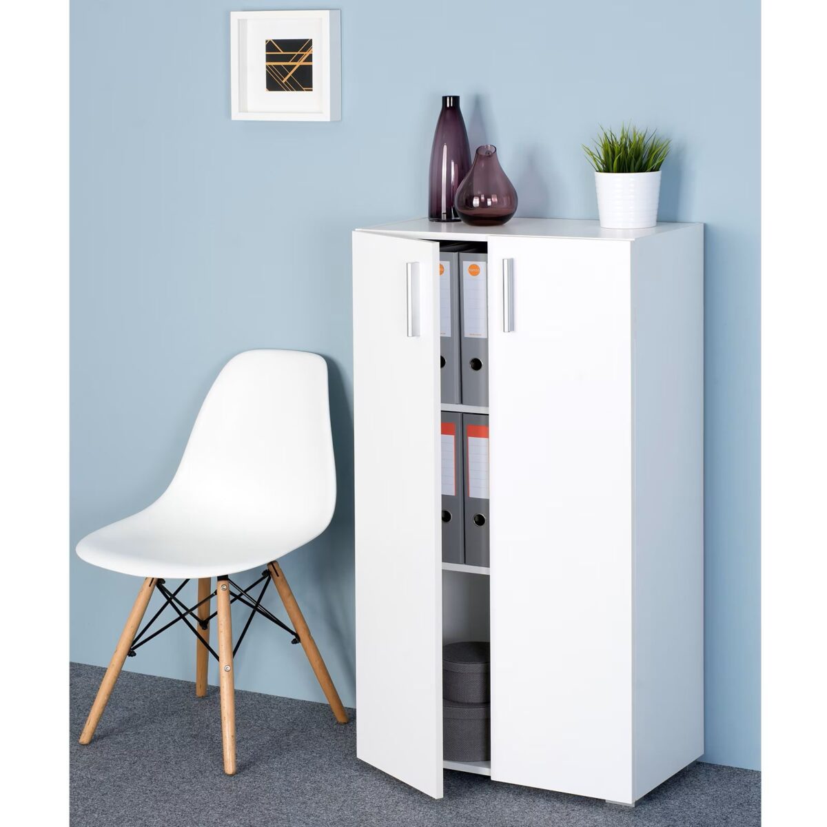 Dulap multifunctional cu usi, Vela, 3 rafturi, MDF, alb, 115.5 x 60 x 31 cm - imagine 2