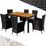 Set mobilier de gradina, poliratan, 7 piese, negru/crem