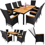 Set mobilier de gradina, poliratan, 9 piese, maro deschis/negru