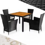 Set mobilier de gradina, poliratan, 5 piese, negru/maro