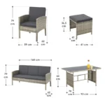 Set mobilier de gradina Turin, 6 piese, poliratan, crem/gri - imagine 8