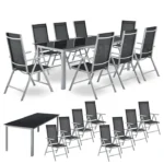 Set mobilier de gradina/terasa, Milano, 9 piese, 8 scaune si masa, din aluminiu, gri-argintiu