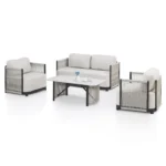 Set mobilier de gradina, design modern, 4 persoane, crem/negru