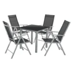 Set mobilier de gradina/terasa, Milano, 5 piese, 4 scaune si masa, din aluminiu, argintiu/negru