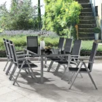 Set mobilier de gradina/terasa, Milano, 9 piese, 8 scaune si masa, din aluminiu, gri-argintiu - imagine 2
