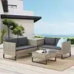 Set mobilier de gradina Santorini, poliratan, 4 piese, crem/gri - imagine 3
