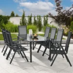 Set mobilier de gradina/terasa, Milano,7 piese, 6 scaune si masa, din aluminiu, negru - imagine 3