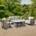 Set mobilier de gradina, design modern, 4 persoane, crem/negru - imagine 3