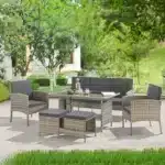 Set mobilier de gradina Turin, 6 piese, poliratan, crem/gri - imagine 3