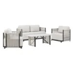 Set mobilier de gradina, design modern, 4 persoane, crem/negru - imagine 4