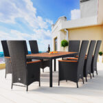 Set mobilier de gradina, poliratan, 9 piese, maro deschis/negru - imagine 8