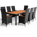 Set mobilier de gradina, poliratan, 9 piese, negru/maro