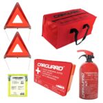 Kit siguranta auto obligatoriu omologat R.A.R, 2 triunghiuri, vesta reflectorizanta XL, trusa medicala, stingator cu pulbere 1KG, geanta portbagaj