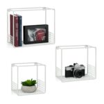 Set 3 rafturi cub de perete din metal, alb, Relaxdays