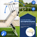 Sezlong tillvex® cu baldachin si perna crem - Tapiterie premium | Spatar reglabil in 5 pozitii, sustinere 150 kg, 212 cm - imagine 7