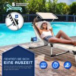 Sezlong tillvex® cu baldachin si perna crem - Tapiterie premium | Spatar reglabil in 5 pozitii, sustinere 150 kg, 212 cm - imagine 3