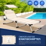 Sezlong tillvex® cu baldachin si perna crem - Tapiterie premium | Spatar reglabil in 5 pozitii, sustinere 150 kg, 212 cm - imagine 2